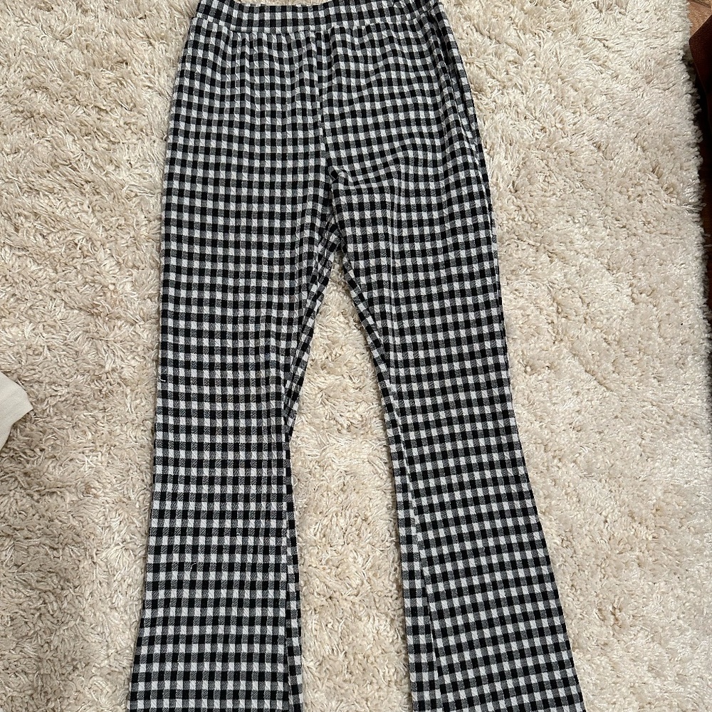 (2 trouser)-Urban Outfitter Women's plaid and checker flare trouser duo
